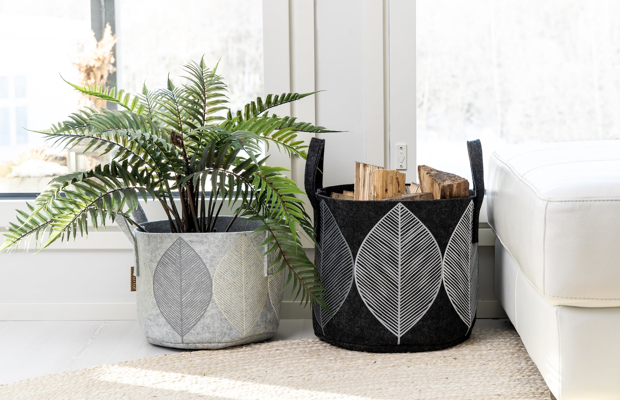 Muurla Design Storage Basket Leaf, Dark Grey.  Made from Recycled Plastic Bottles