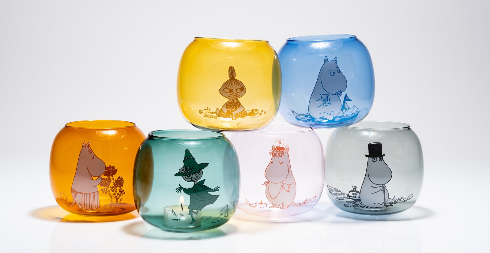 Muurla Design Moomin Glass Tealight Holders, in six colours 
