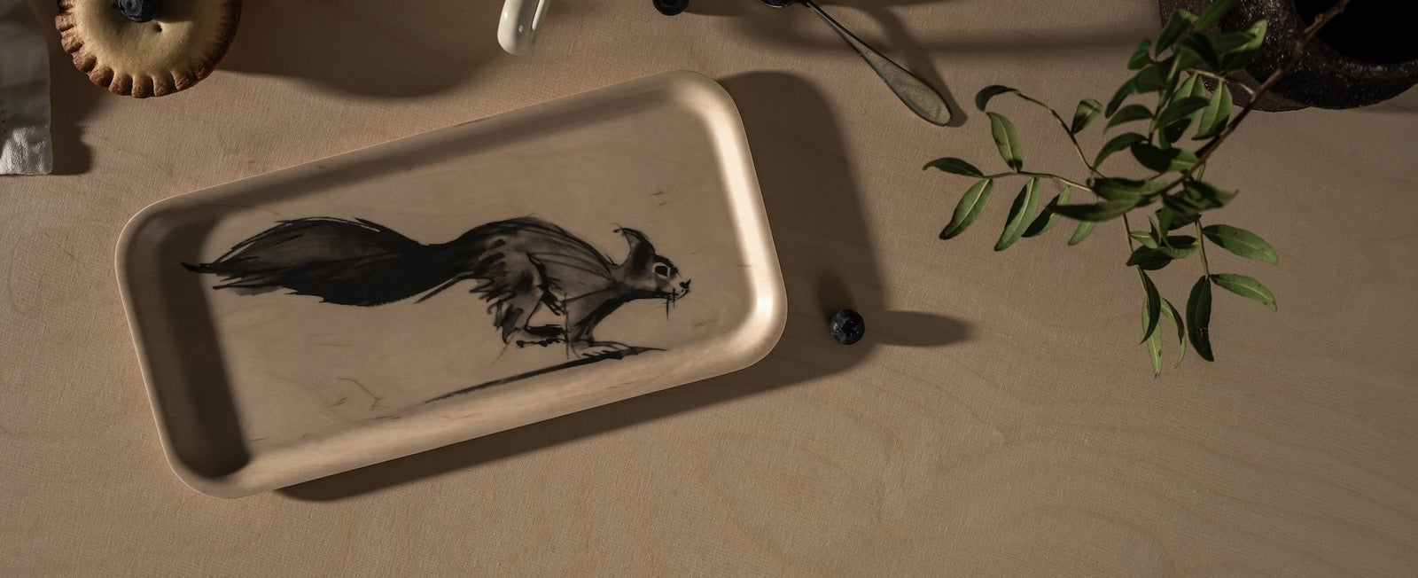 Teemu Jarvi iIlustrations for Muurla Design.  Squirrel Tray in Finnish Birch Veneer