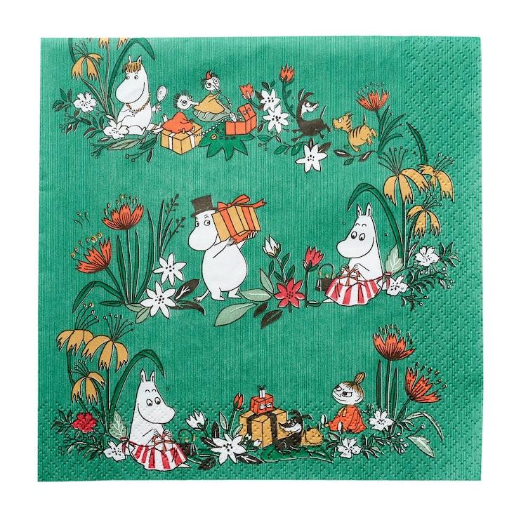 MOOMIN | Paper Napkins | Pack of 20 | 33x33cm | Misteli Green