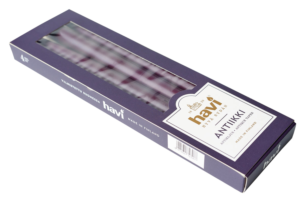 HAVI | Antique Tapered Candles | 100% Stearin | Pack of 4 | Plum