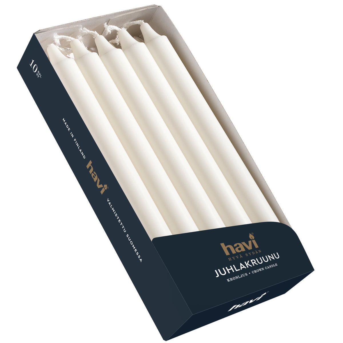 HAVI | Crown Candles 24cm | 100% Stearin | Box of 10 | White