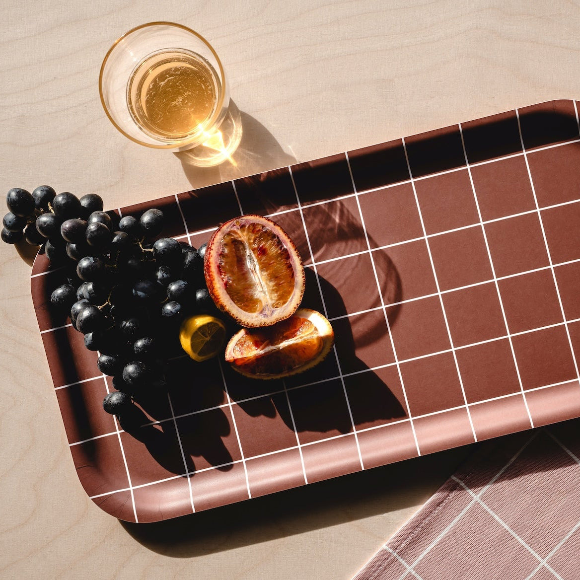 MUURLA | Checks & Stripes, Tray, 43 x 22cm, Brown
