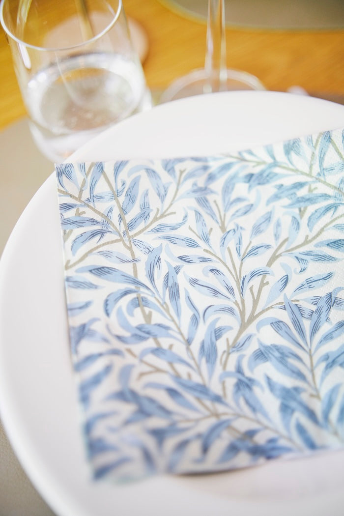 **In Stock 14th Feb** HAVI | William Morris &#39;Coffee and Cake&#39; Napkins | Pack of 20 | 24x24cm | Willow Boughs, Aqua