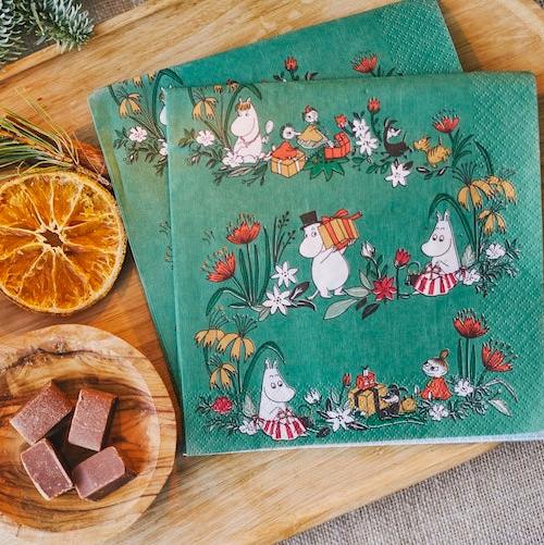 Havi Moomin Napkins. Misteli Green Christmas 3-ply Moomin napkins 