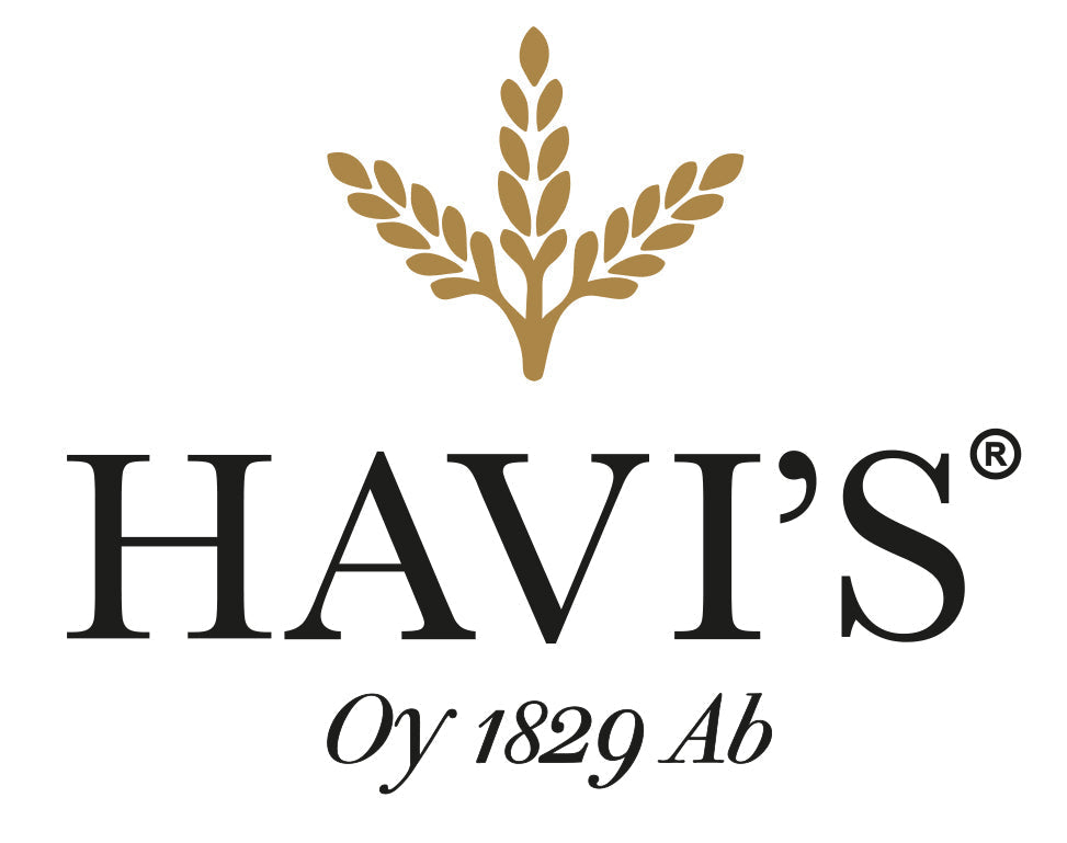 Havi of Finland logo. Candlemakes since 1829.  100% stearin dinner candles