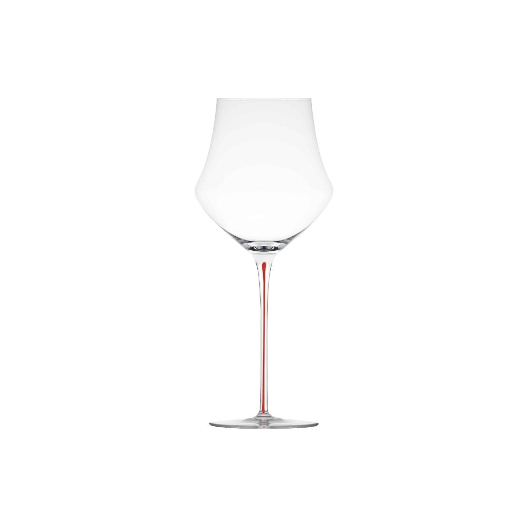 Memento Handblown Crystal Wine Glass with Red Stem