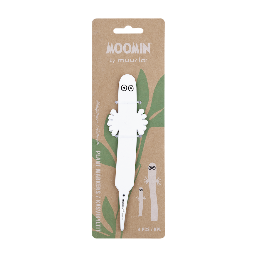 Moomin Hattifatterner Plant Markers, 4 pcs in a set,  shown in their retail packaging 