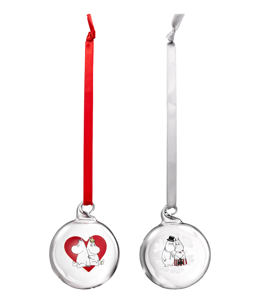 MOOMIN | Christmas | Glass Baubles - Set of 2 | ⌀ 5cm | Heart / Snowflake