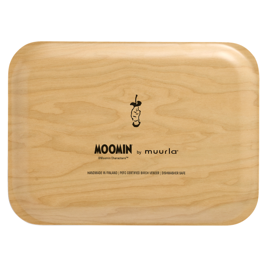 Moomin Rectangular tray with Snufkin green character playing an accordion and a green apple on a light green background 