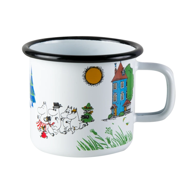 MoominValley Colours Mug held in a warm pair of mits on a winter's day