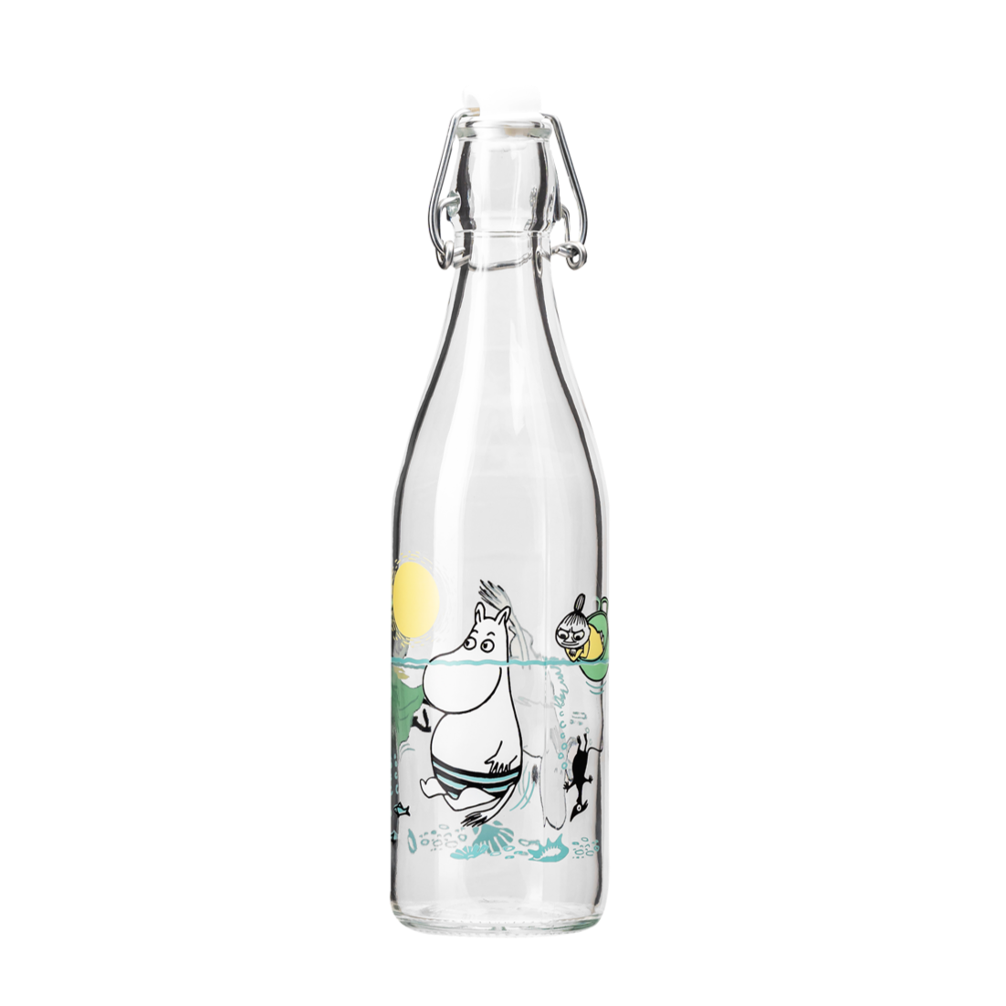 Muurla Moomin Fun In The Water Glass Bottle, with clamp stopper. 774-050-07