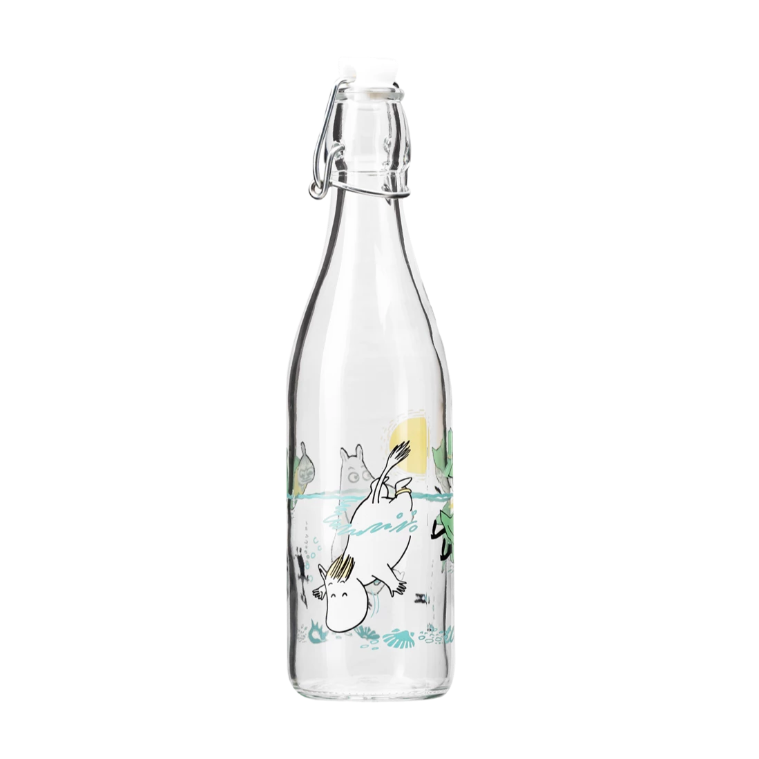 Moomin Fun In The Water 0.5L Glass bottle with clamp stopper