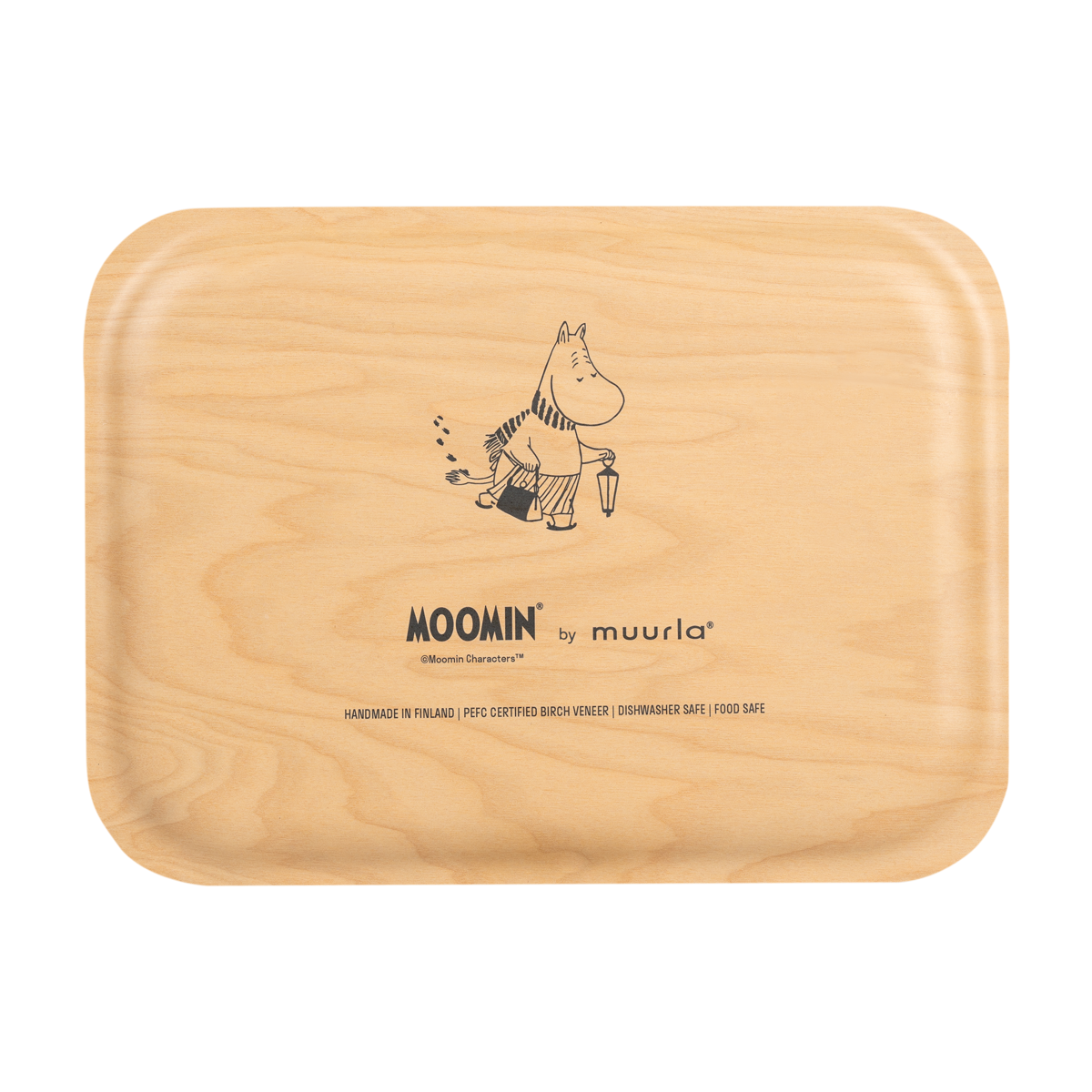 Reverside of a Let it Snow tray by Muurla with Moominmamma