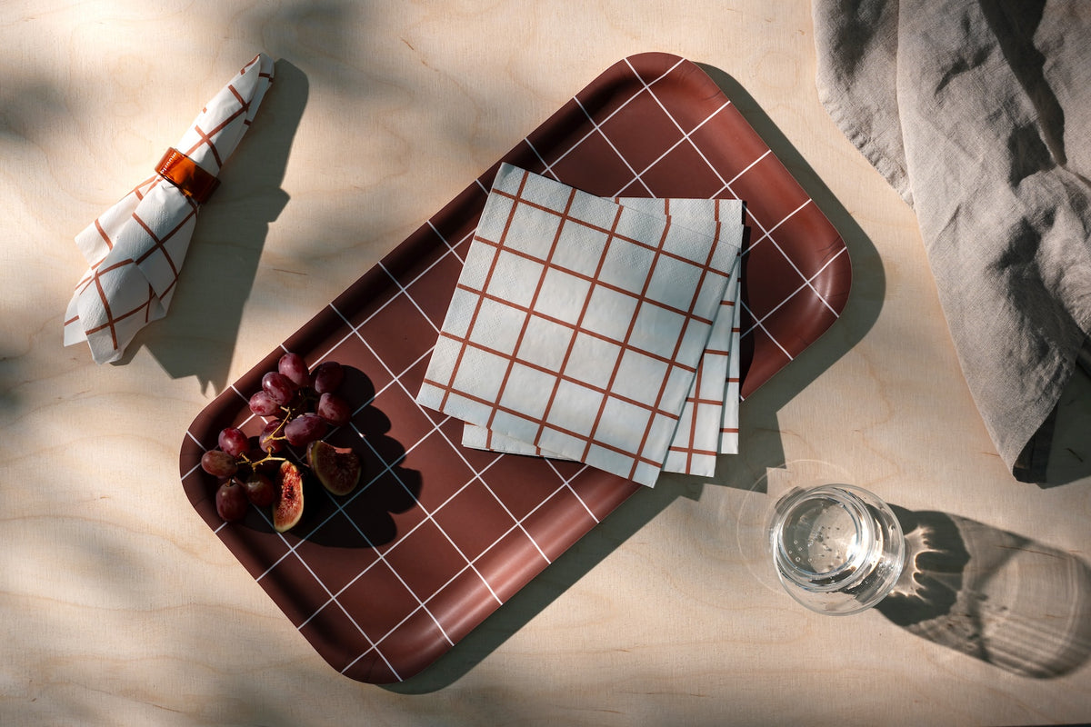 MUURLA | Checks & Stripes, Tray, 43 x 22cm, Brown