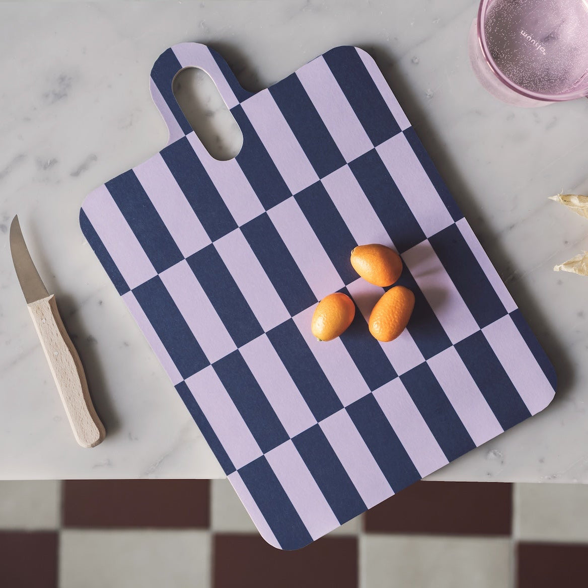 MUURLA | Checks & Stripes, Chop & Serve Board, 21 x 32cm, Lilac, Blue, Green