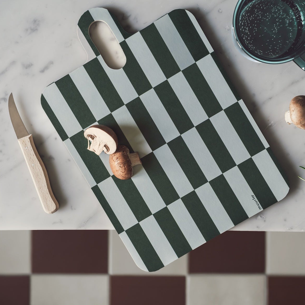 MUURLA | Checks & Stripes, Chop & Serve Board, 21 x 32cm, Lilac, Blue, Green