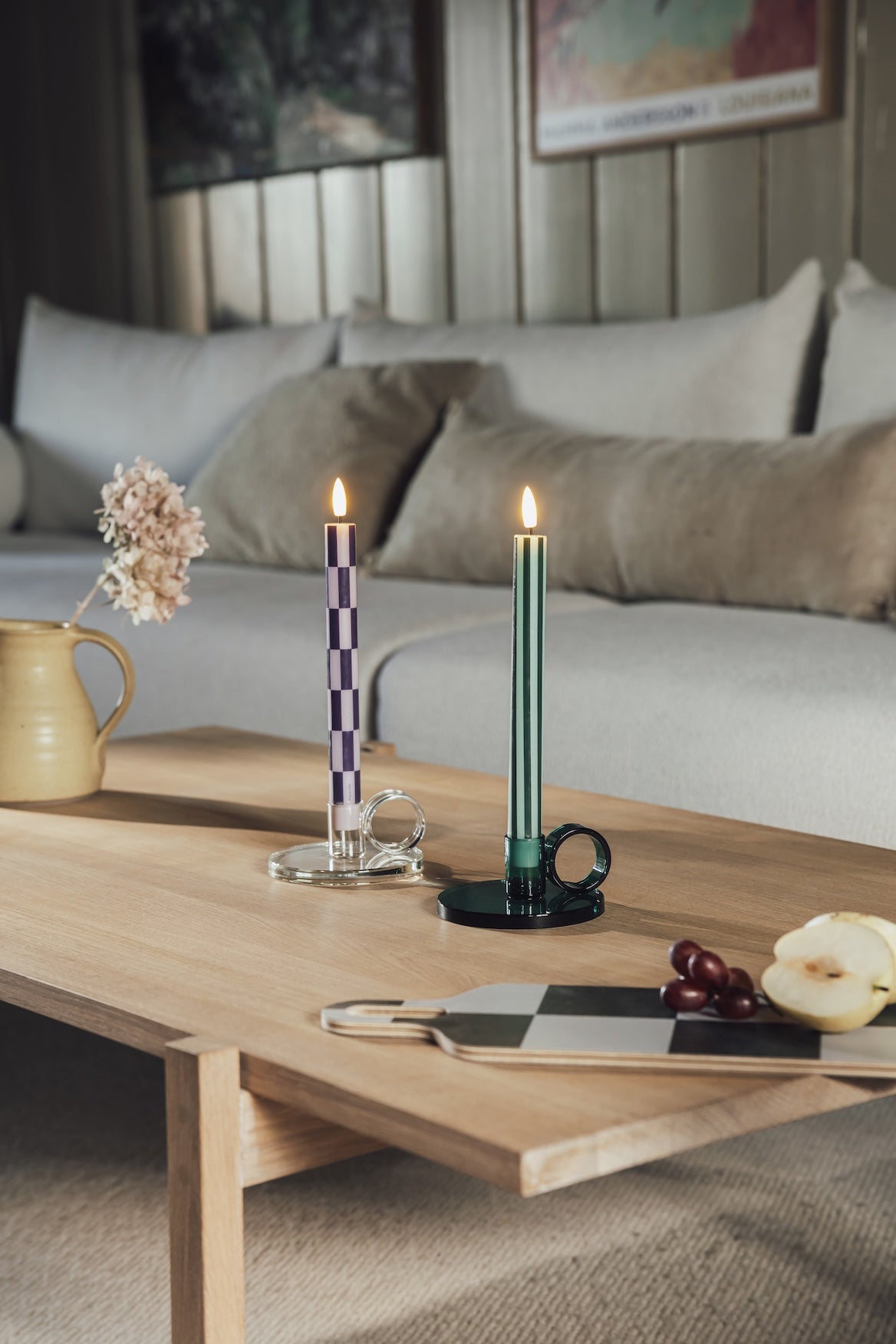 MUURLA | Checks & Stripes LED Taper Candles, 25cm, 2pcs, Green & Blue