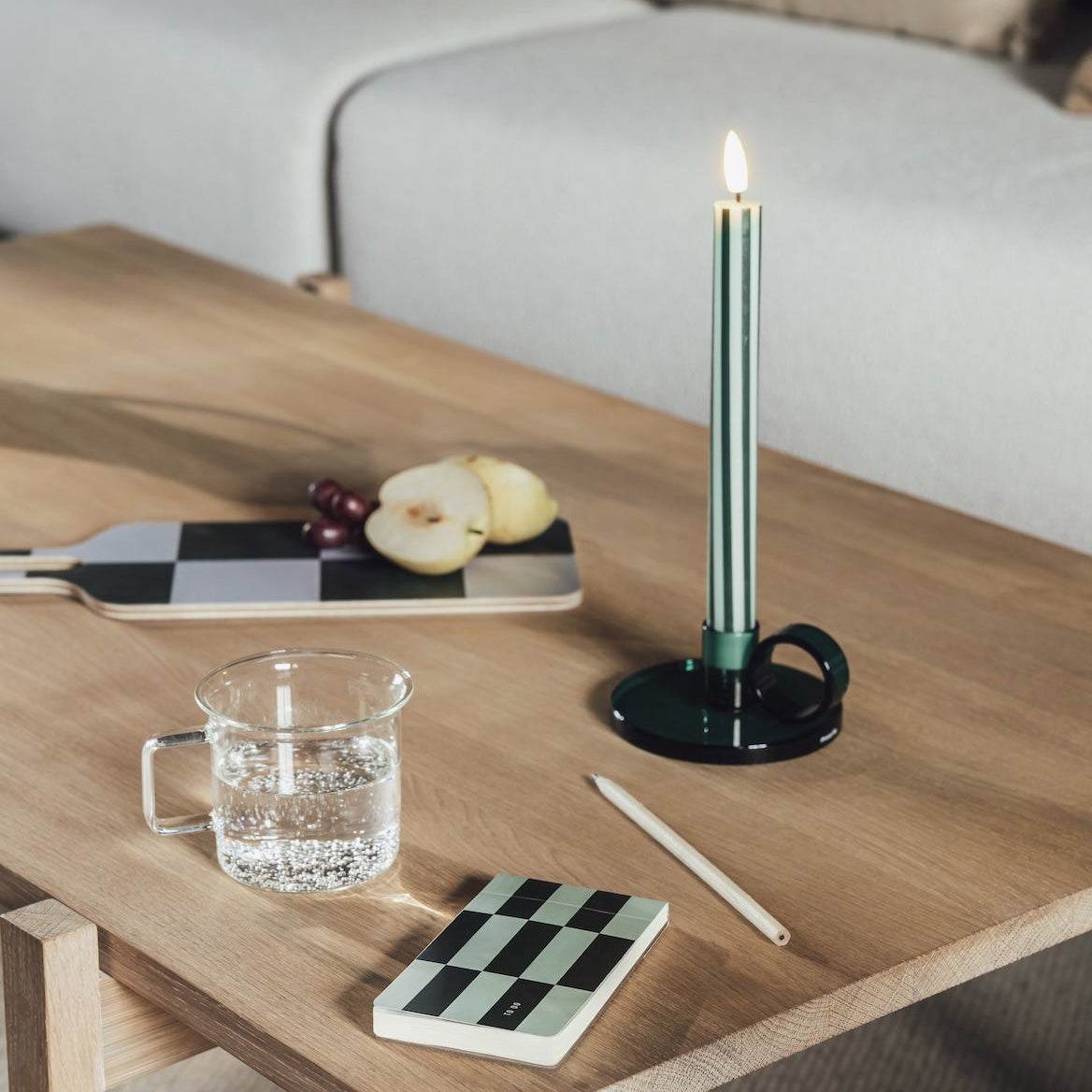 MUURLA | Checks & Stripes LED Taper Candles, 25cm, 2pcs, Green & Blue