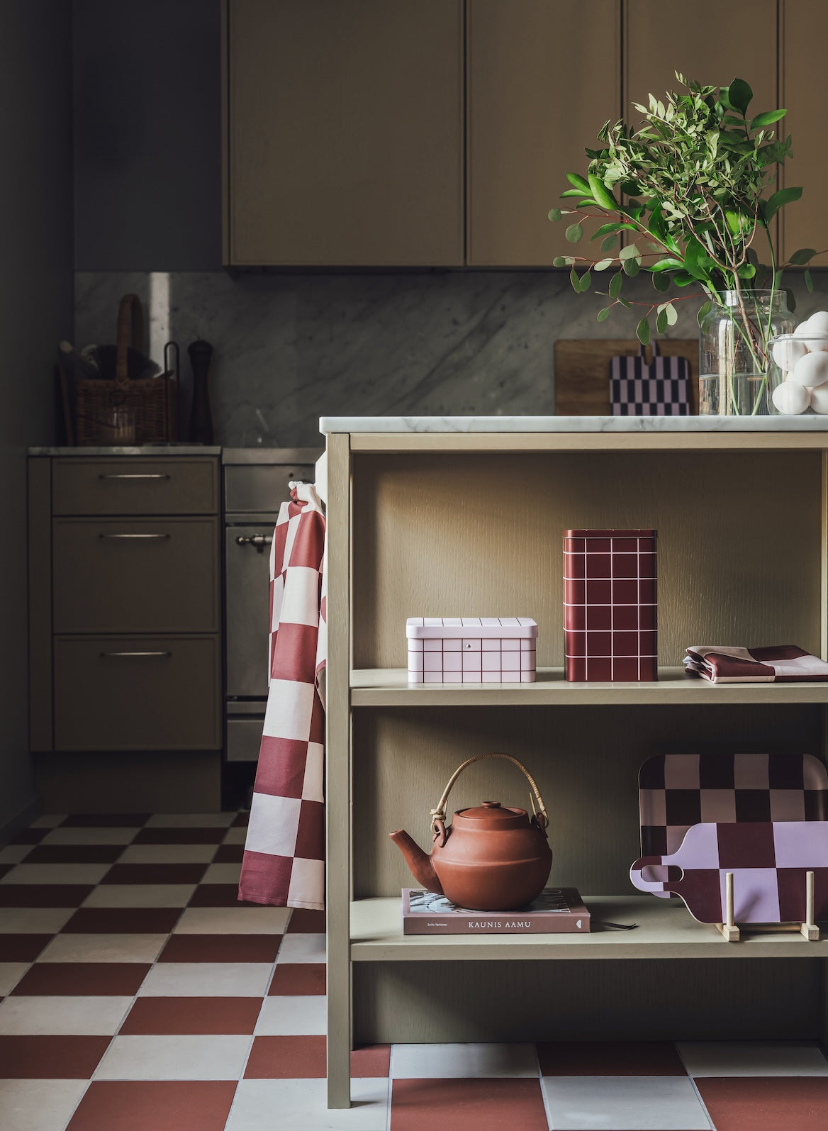 MUURLA | Checks & Stripes, Kitchen Towel, 50x65cm, Brown / Pink Checks