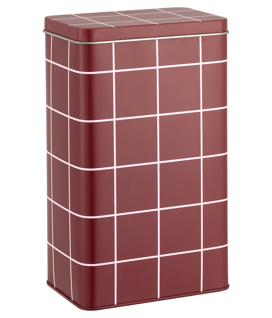 MUURLA | Checks & Stripes, Coffee Tin Jar, 20cm, Brown & Pink