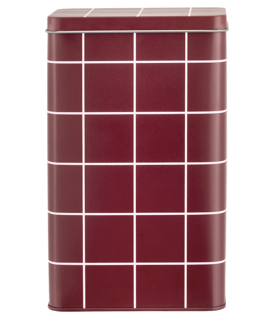 MUURLA | Checks & Stripes, Coffee Tin Jar, 20cm, Brown & Pink