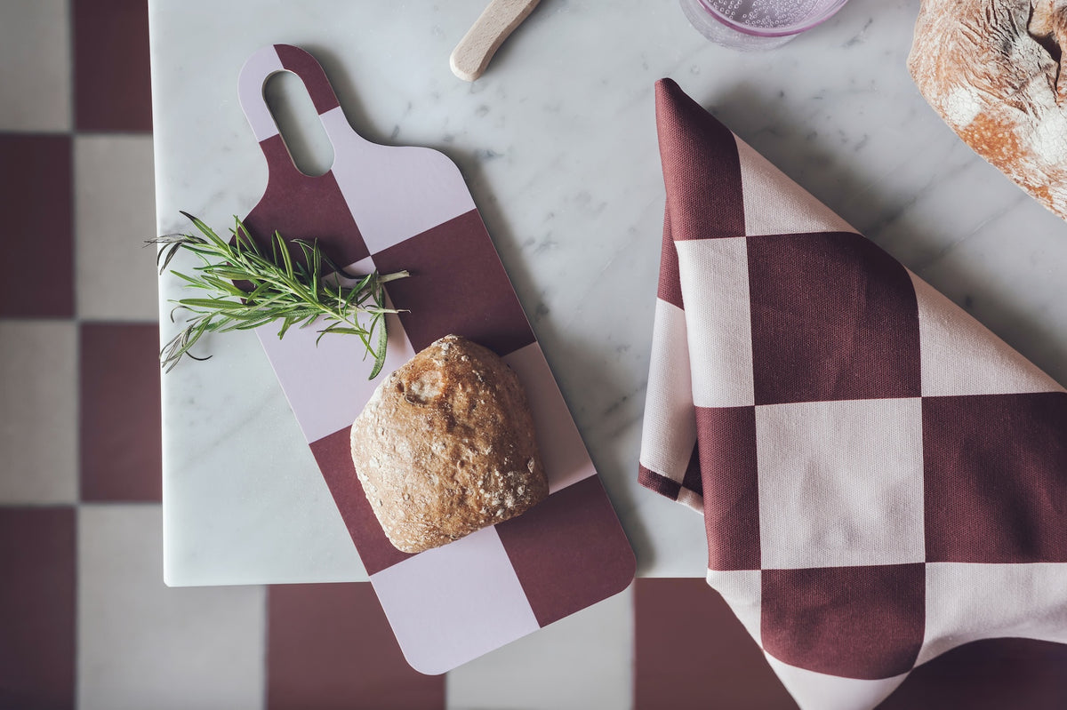MUURLA | Checks & Stripes, Chop & Serve Board, 13cm x 33cm, Brown, Pink, Blue Checks