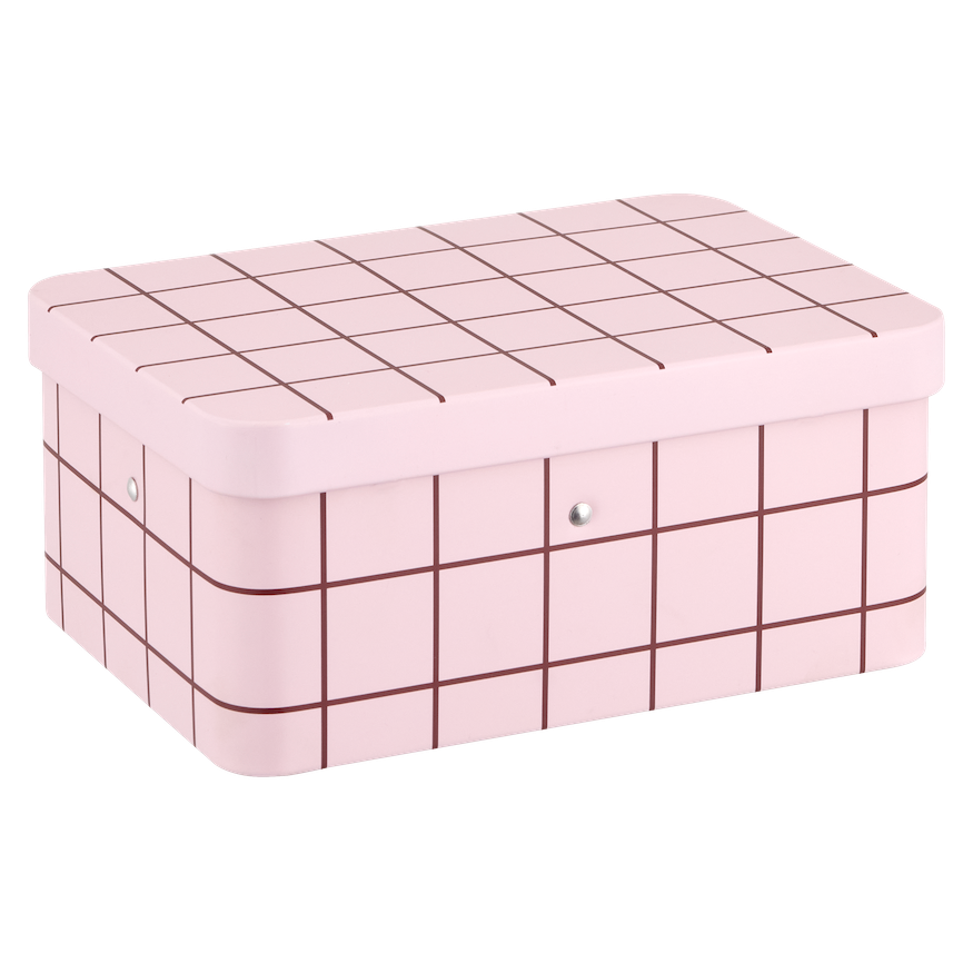 MUURLA | Checks & Stripes, Tea Tin Jar, 17.5 x 13cm, Pink & Brown