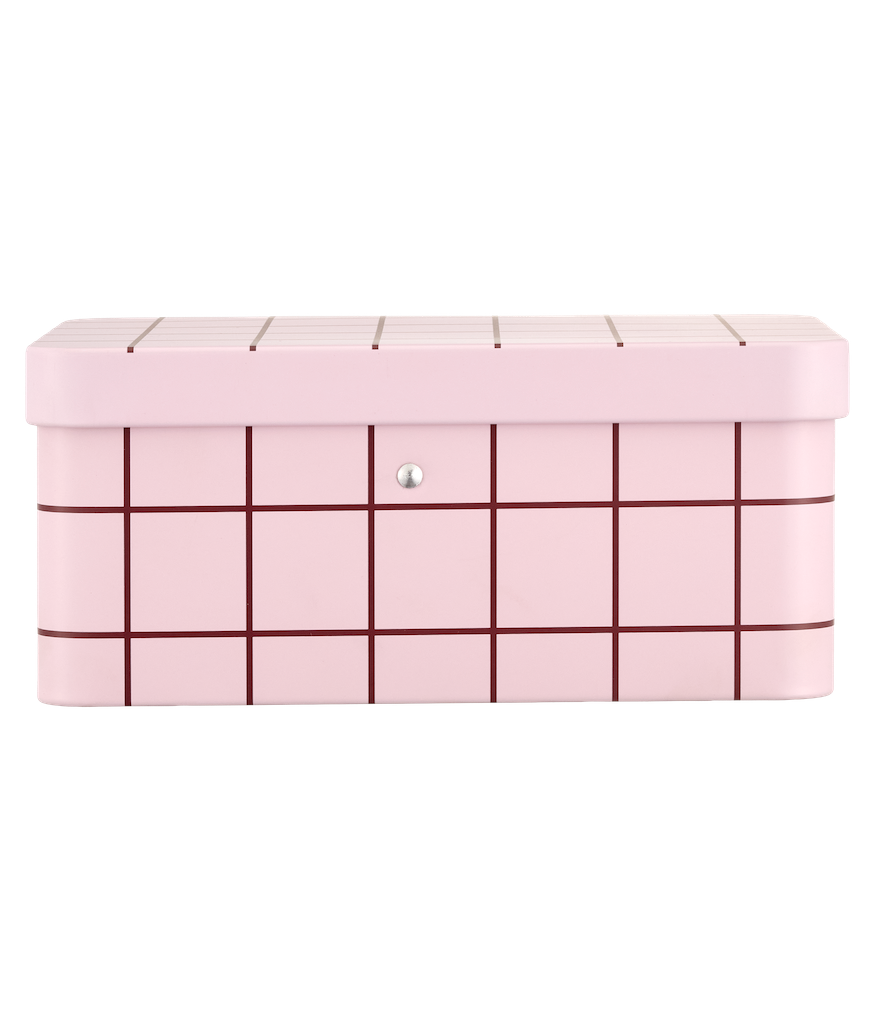 MUURLA | Checks & Stripes, Tea Tin Jar, 17.5 x 13cm, Pink & Brown