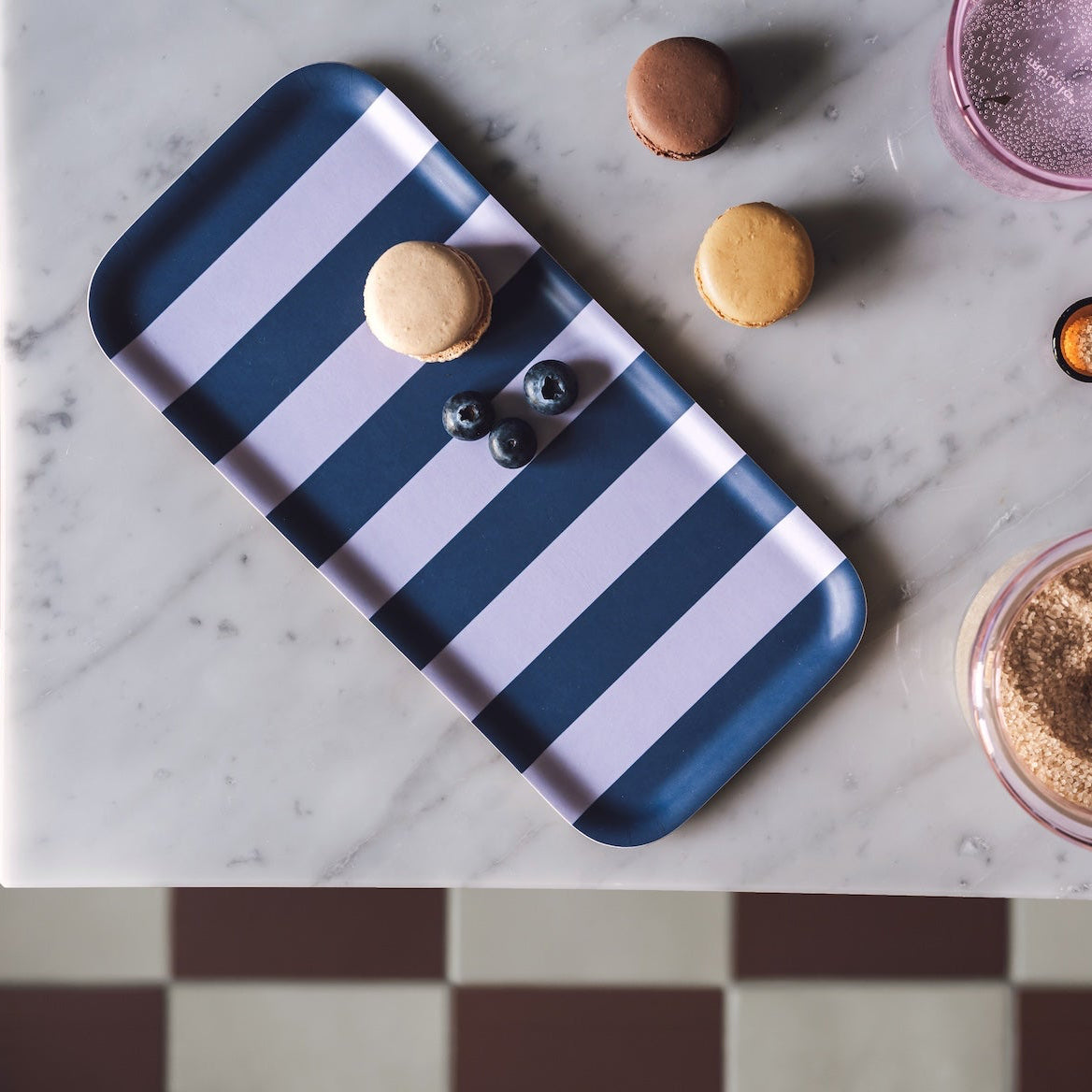 MUURLA | Checks & Stripes, Tray 27x13cm, Lilac & Blue