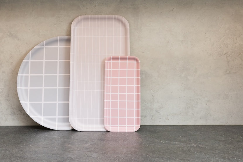 MUURLA | Checks &amp; Stripes | Tray | 27 x 13cm | Pink