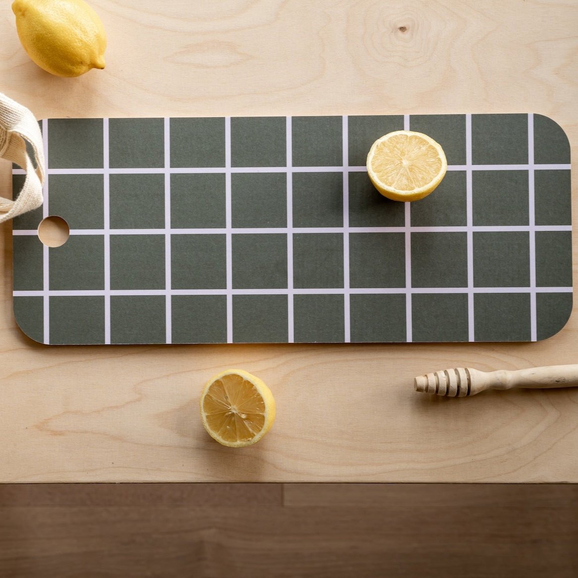 MUURLA | Checks &amp; Stripes | Chop &amp; Serve Board | 18 x 44cm | Olive