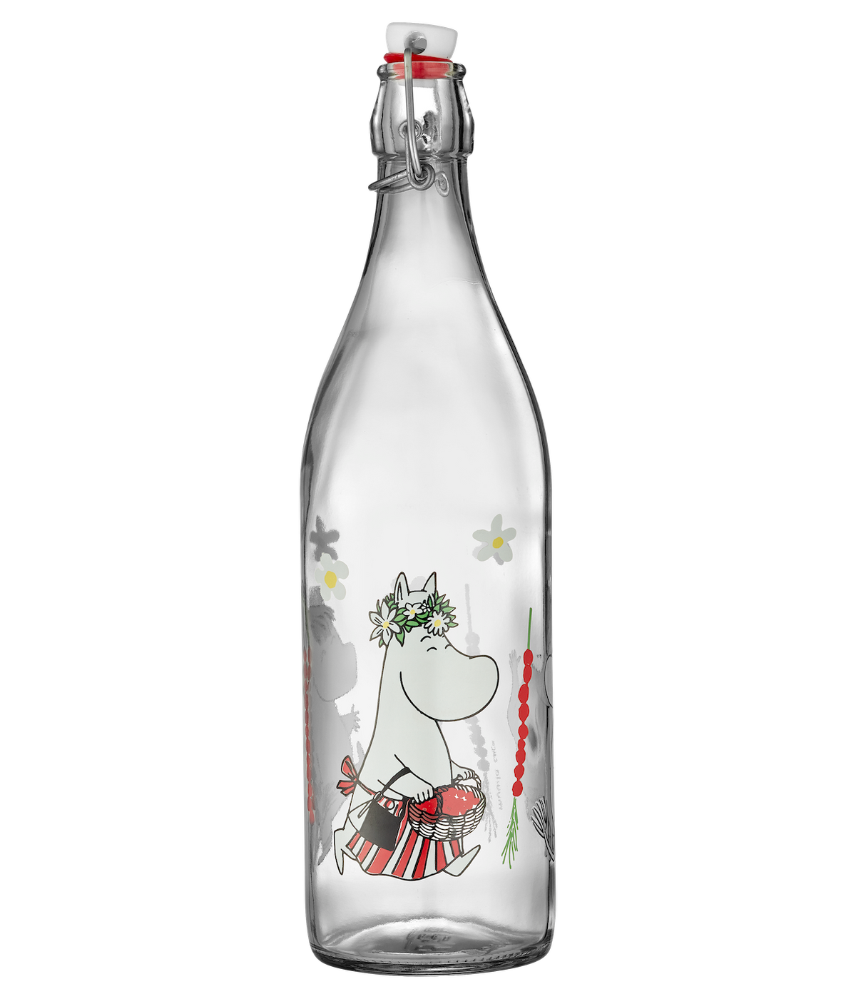 MOOMIN | Glass Bottle with Clamp Stopper | Wild Strawberries | 1L