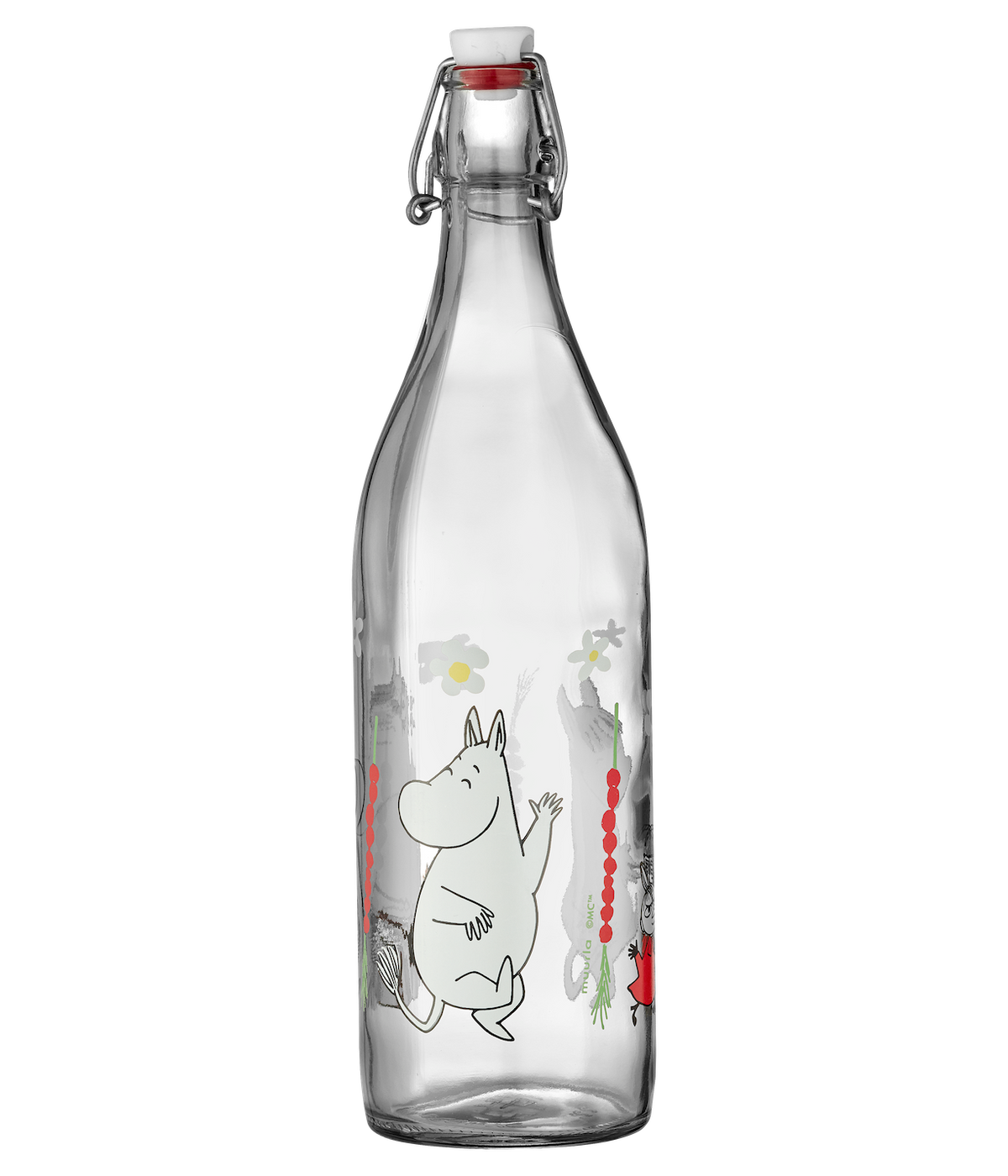 MOOMIN | Glass Bottle with Clamp Stopper | Wild Strawberries | 1L