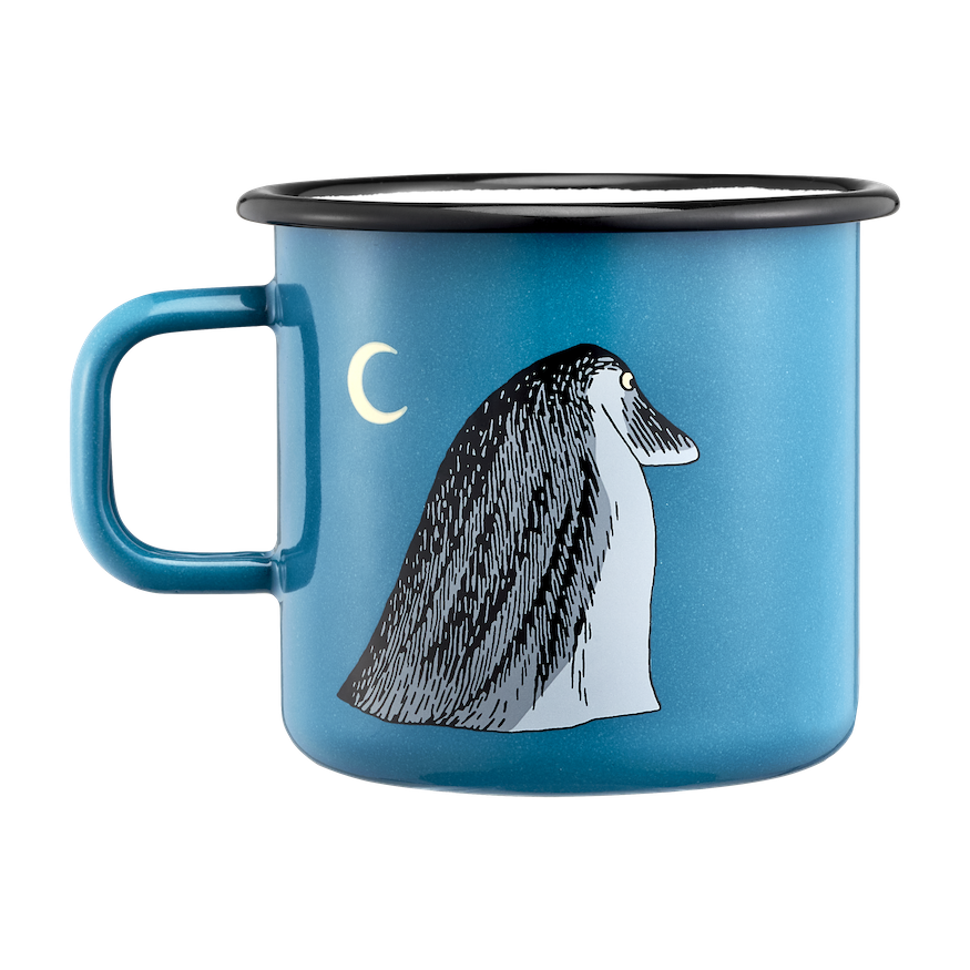 Muurla Design The Groke, Blue  Enamel Mug in a larger 0.55L size