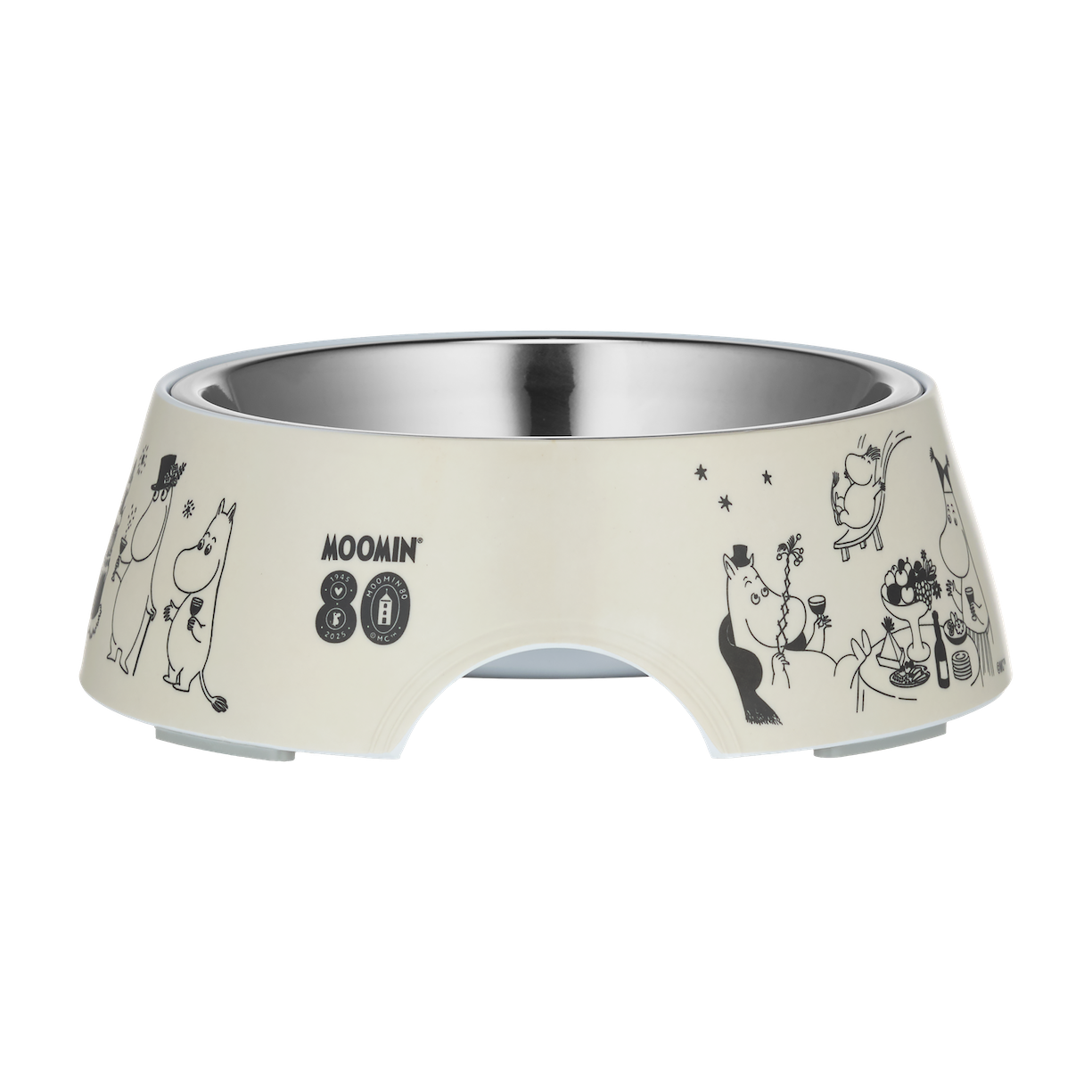 Muurla Moomin 80 Pet Bowl - M with a medium sized dog drinking water out of it 😃 