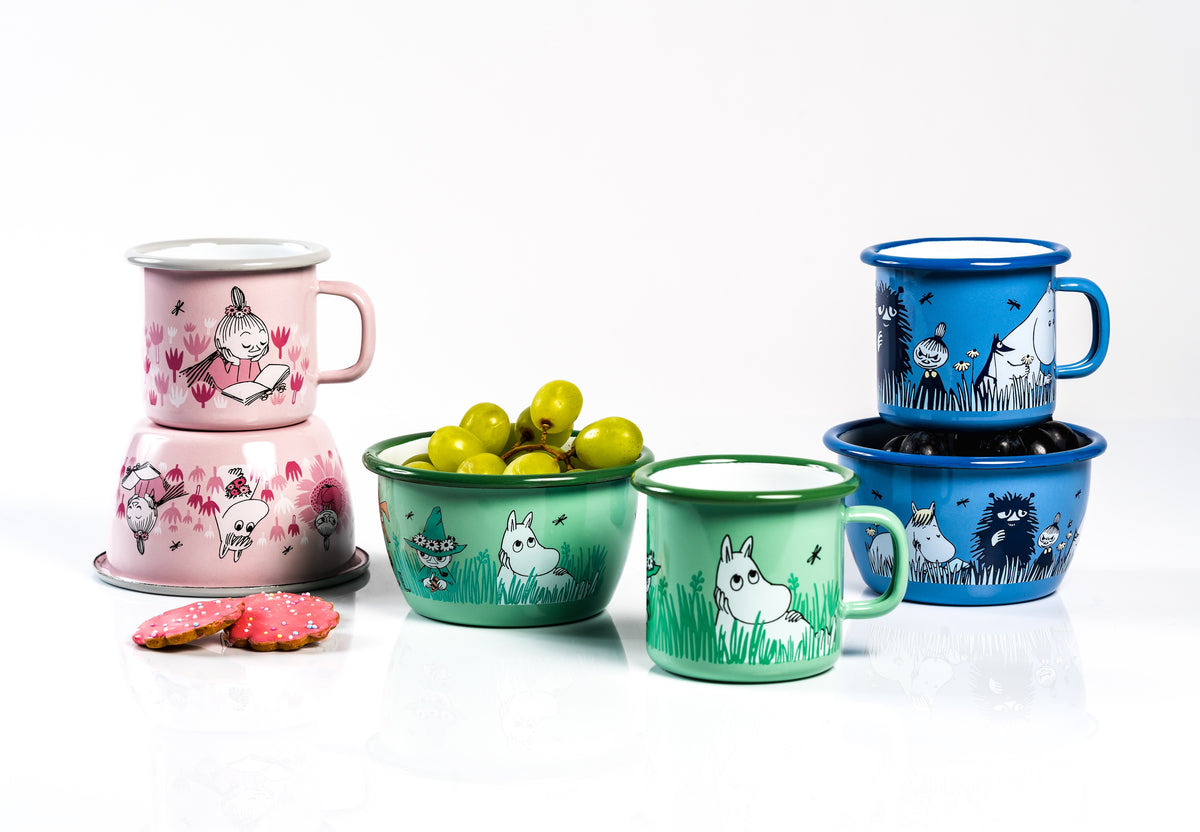 Muurla Moomin In The Garden Series of enamel bowls and mugs 