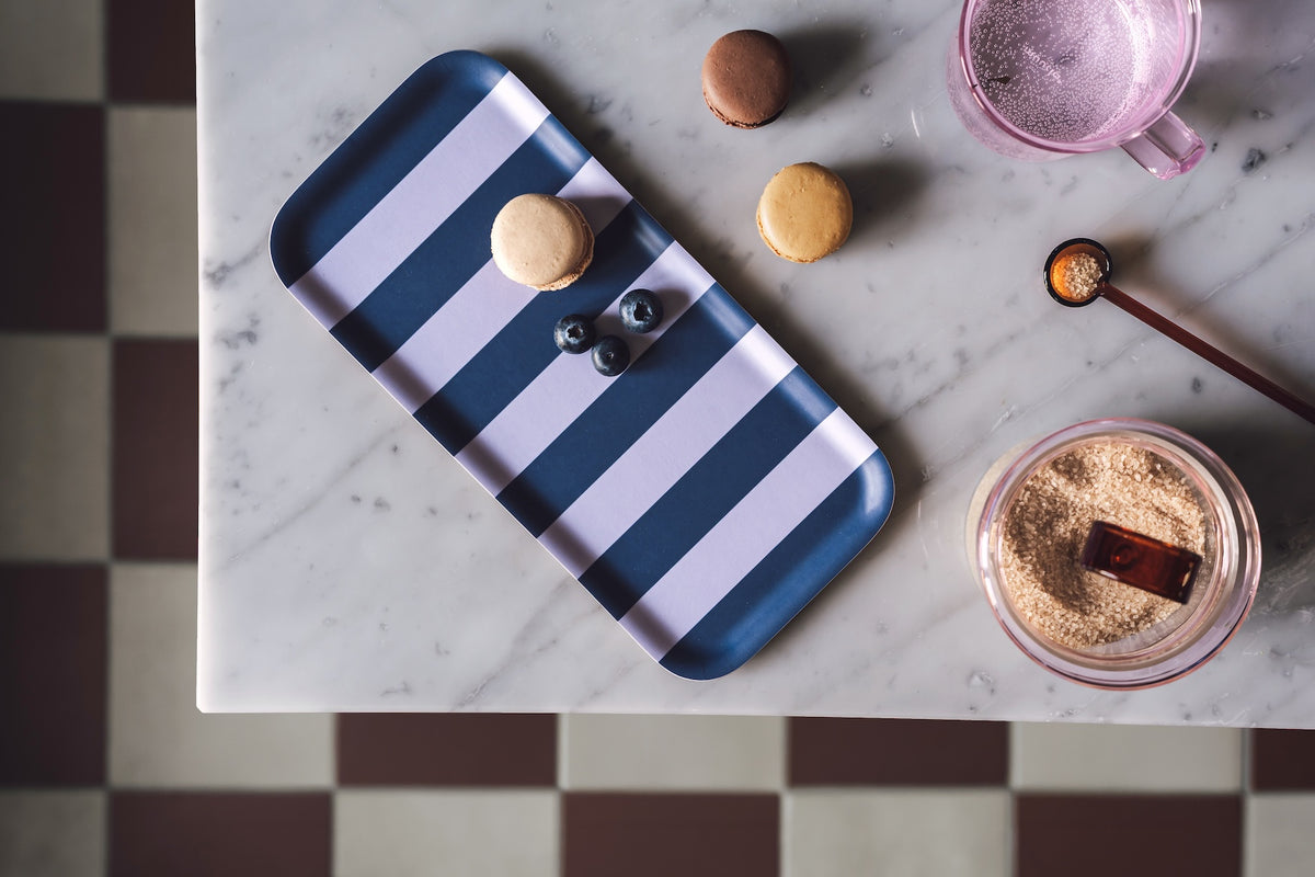 MUURLA | Checks & Stripes, Tray 27x13cm, Lilac & Blue