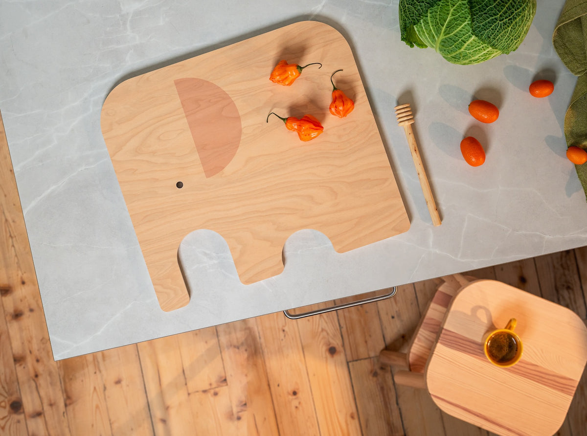 MUURLA | Chop and Serve Board Large | Elephant | Birch / Yellow | 36 x 32cm