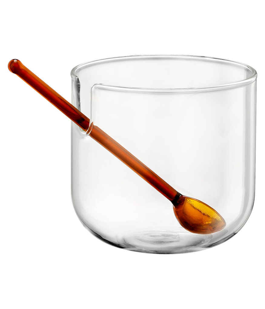 MUURLA | Loop Sugar Jar with Lid and Spoon  | Clear/Pink/Amber | 10cm ⌀ / 14cm High