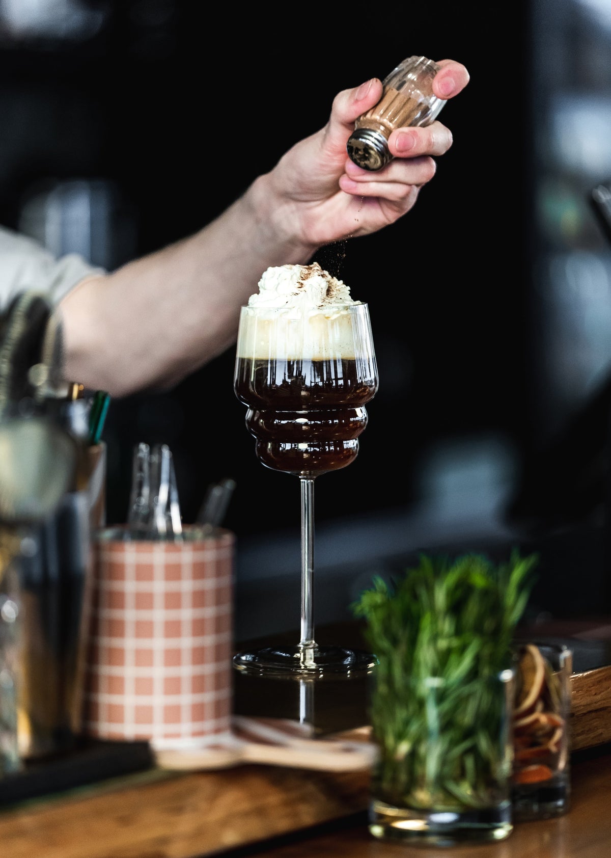 Bar Tender Serving Coffee in a Muurla Design White Wine Glass