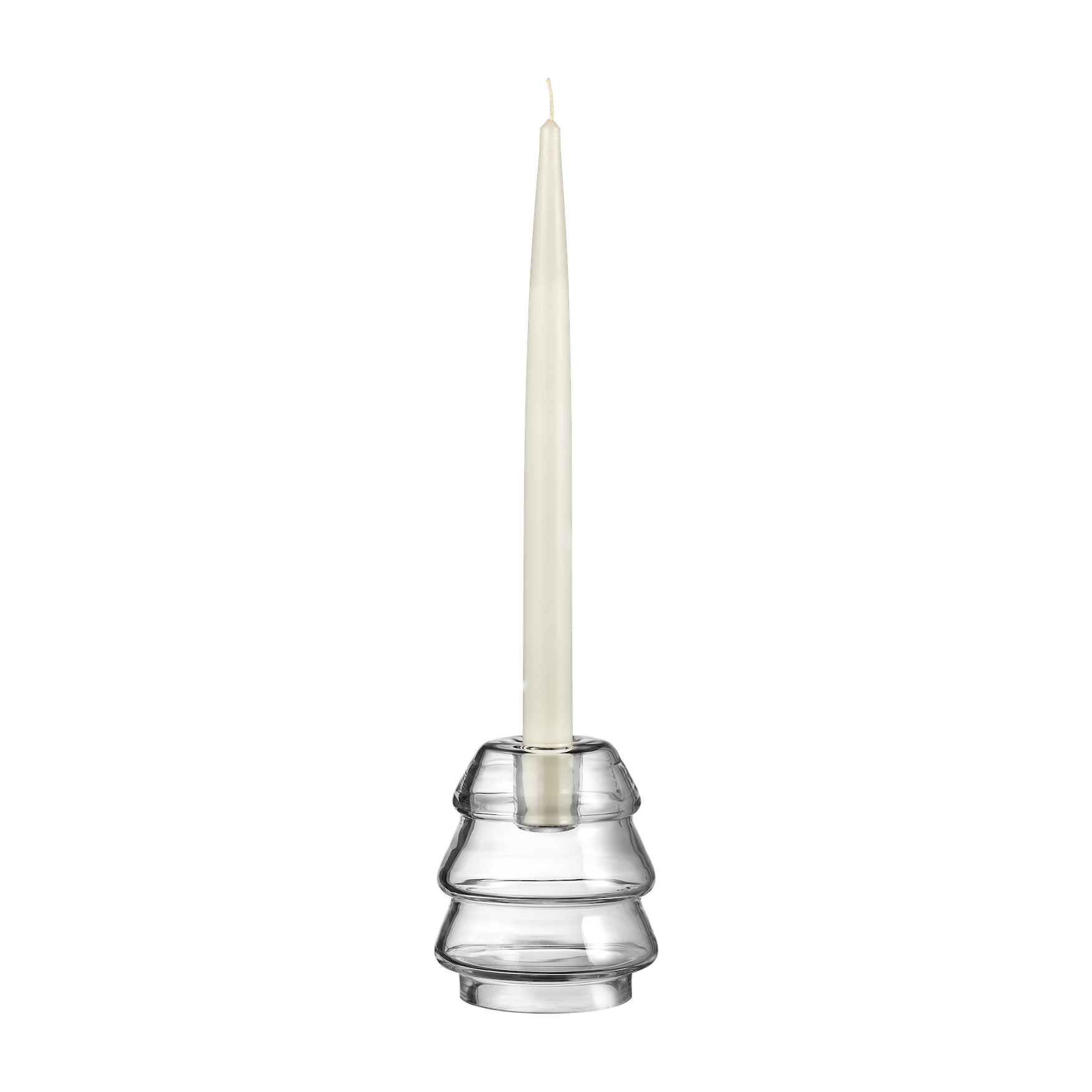 Muurla Christmas Tree Glass Candle Holder, shown on  blue tablecloth with Christmas decorations and gifts in the background.