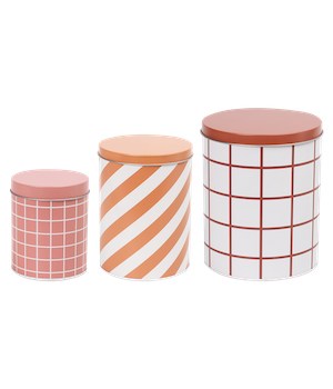 MUURLA | Checks &amp; Stripes | Tin Jars - Set of 3 | Brown, Amber, Pink