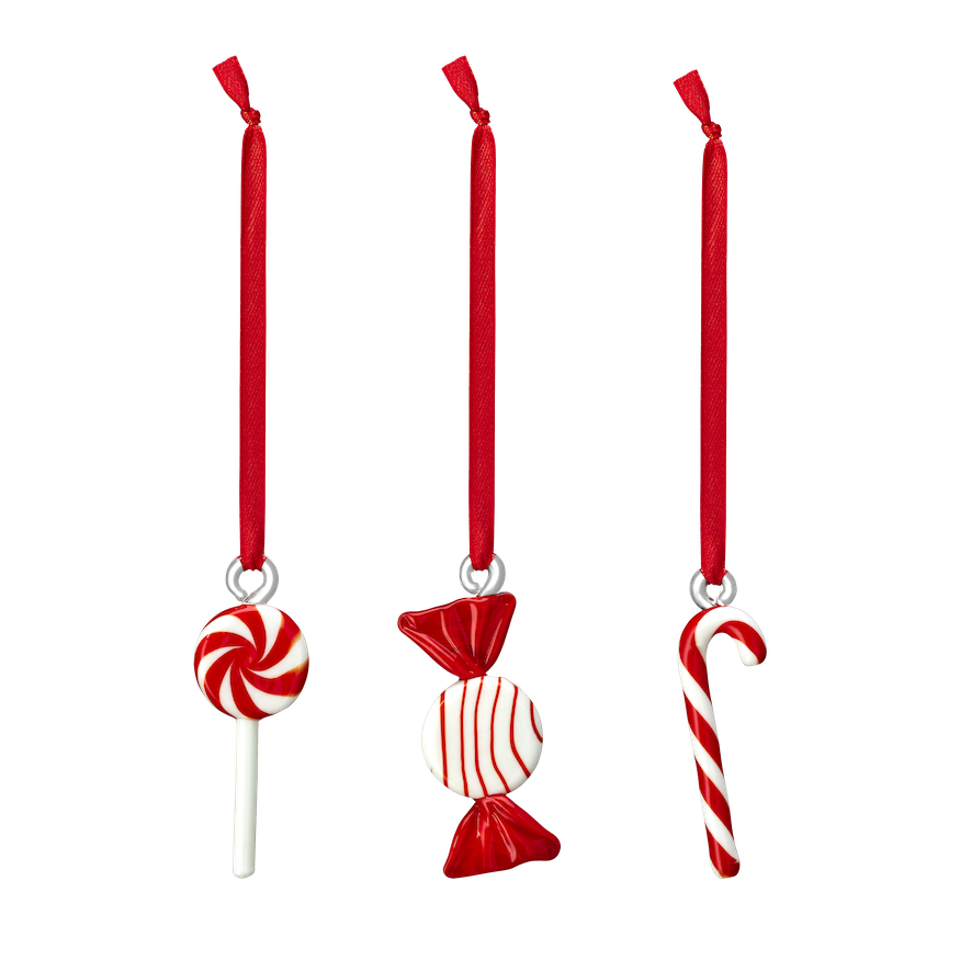 Muurla Christmas Decoration Sweets - Set of 3.  Hanging from Red Ribbons