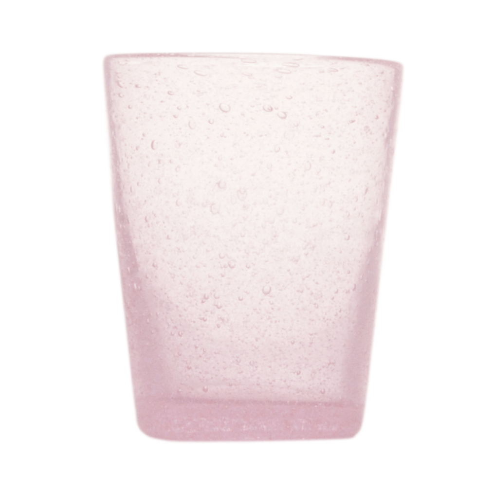 Cheerful, versatile coloured drinking glasses from Memento in Italy. For summer entertaining and everyday use. Decorative bubbles in the glass itself. Colour: Pink