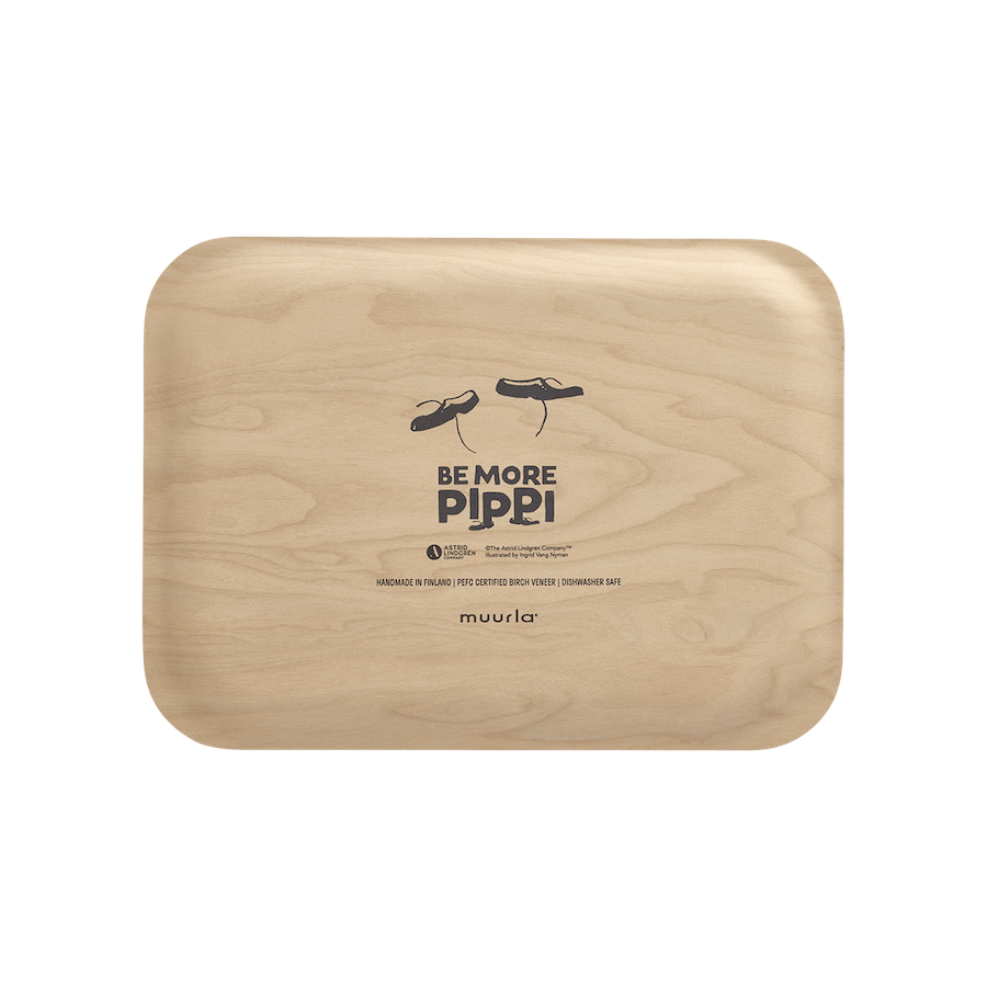 Be More Pippi Tray covered in tomatoes and next to a loaf of bread. Pippi Longstocking by Muurla Design