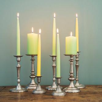 Havi stearin dinner candles shown in metal candelabras.  Made in Finland, since 1829