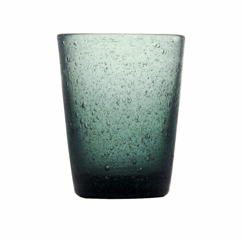Cheerful, versatile coloured drinking glasses from Memento in Italy. For summer entertaining and everyday use. Decorative bubbles in the glass itself.  Colour: Avio