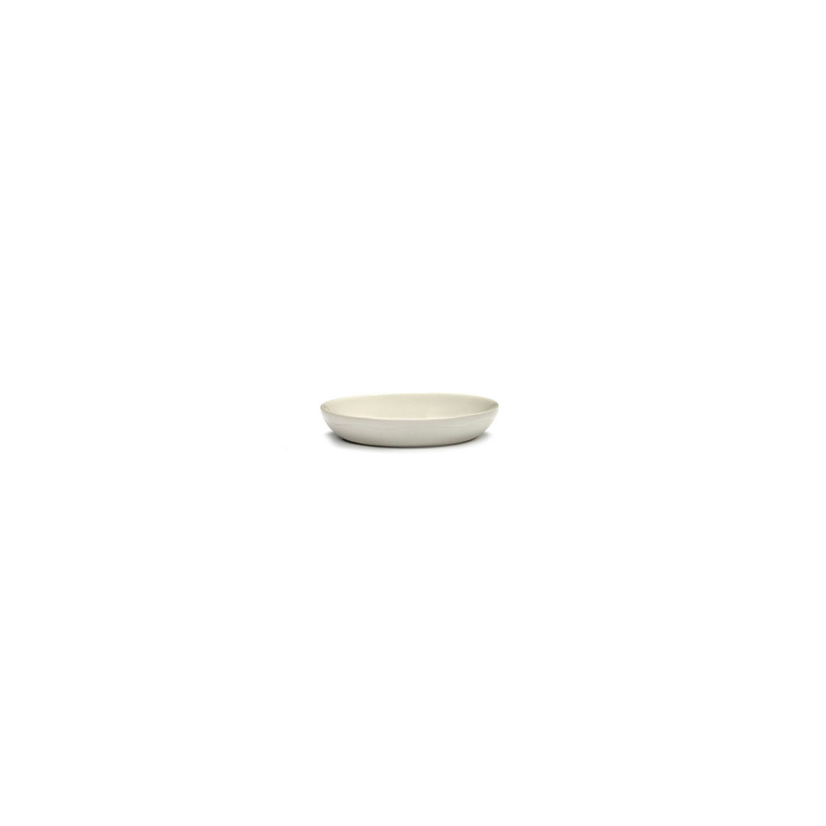 Ottolenghi for Serax Feast collection, side view of small dish, with White Swirl-Stripes Blue design.