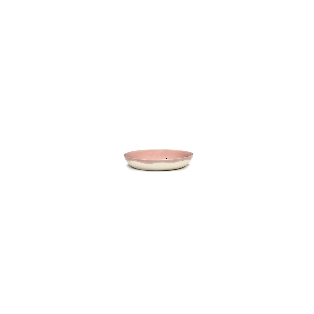 Ottolenghi for Serax Feast collection, side view of small dish, with Delicious Pink Pepper Blue design.
